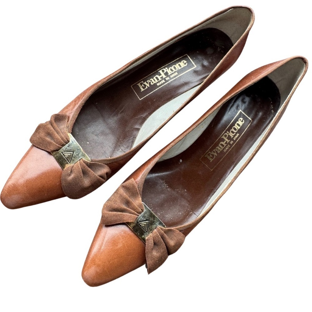 Evan Picone Brown Flats with Bow Accent